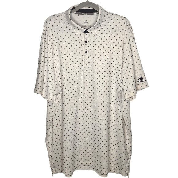 Adidas White Golf Polo Shirt Mens 2XL Performance Business Casual All Over Print - Picture 1 of 9